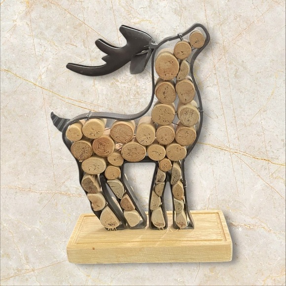 Pink Zebra Cork Wood Metal Deers 8.25"x5.75x2" Primitive Rustic set of 2 - Picture 5 of 10